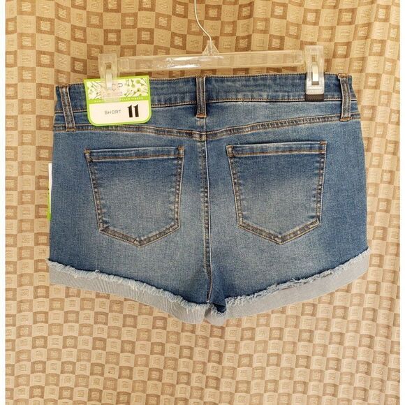 Women's Cuffed Jean Shorts 11 Stretch Denim Distressed Shorty Shorts Y2K - Picture 5 of 6